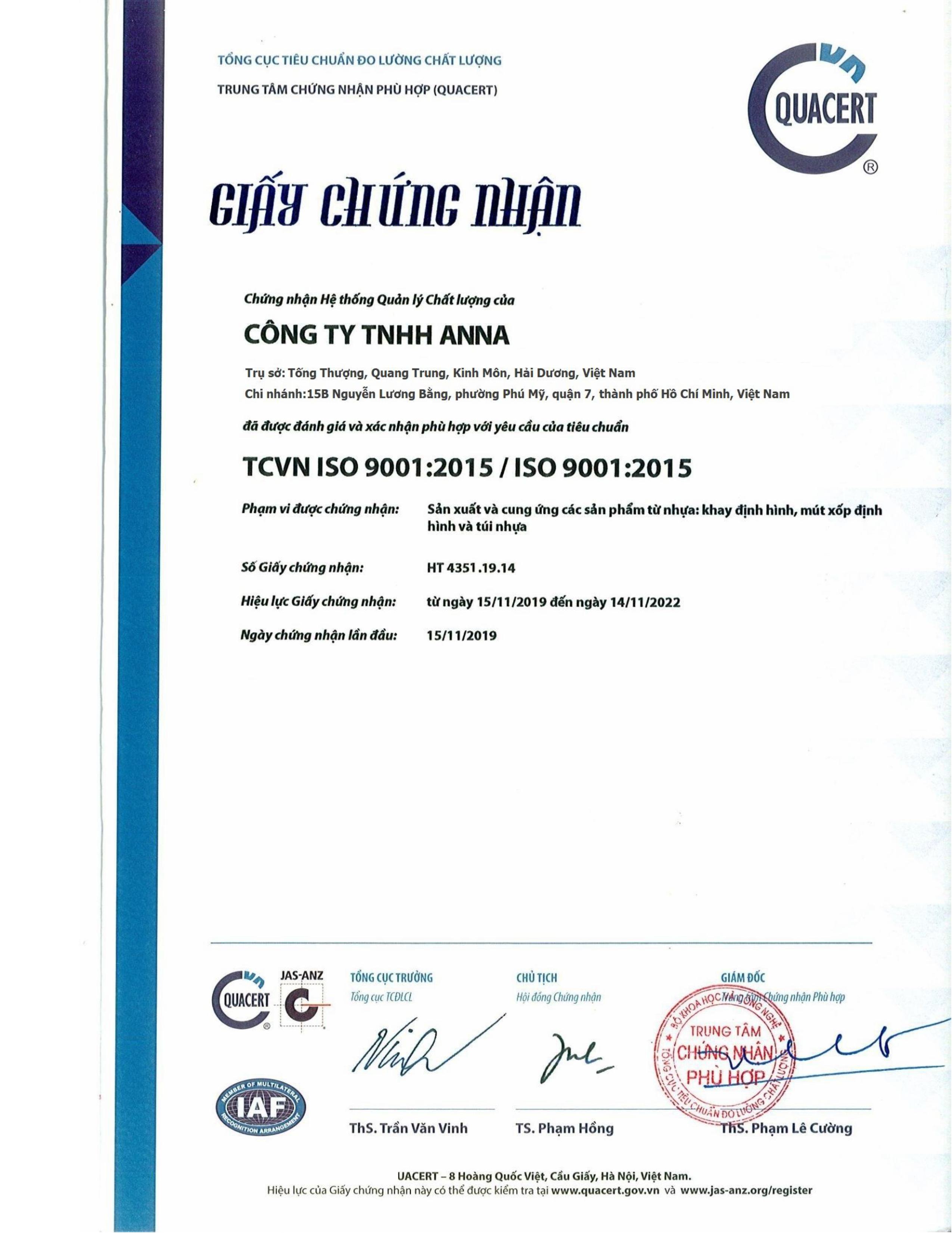 Chứng nhận ISO 9001:2015