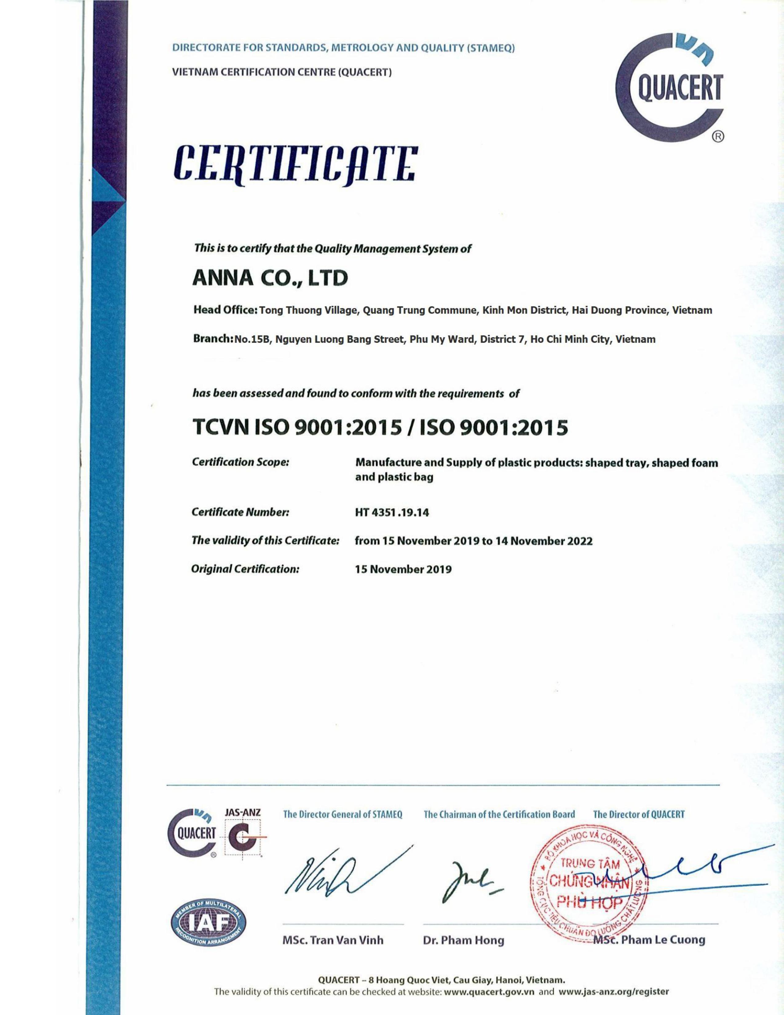 Chứng nhận ISO 9001:2015-2